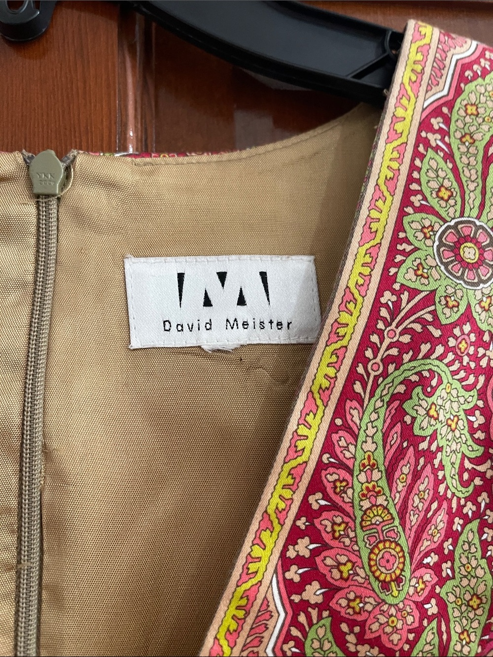 David Meister  Gold and Pink Paisley Midi Sheath Dress size 12 - Picture 2 of 6